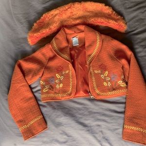 Tweed embroidered orange cropped jacket